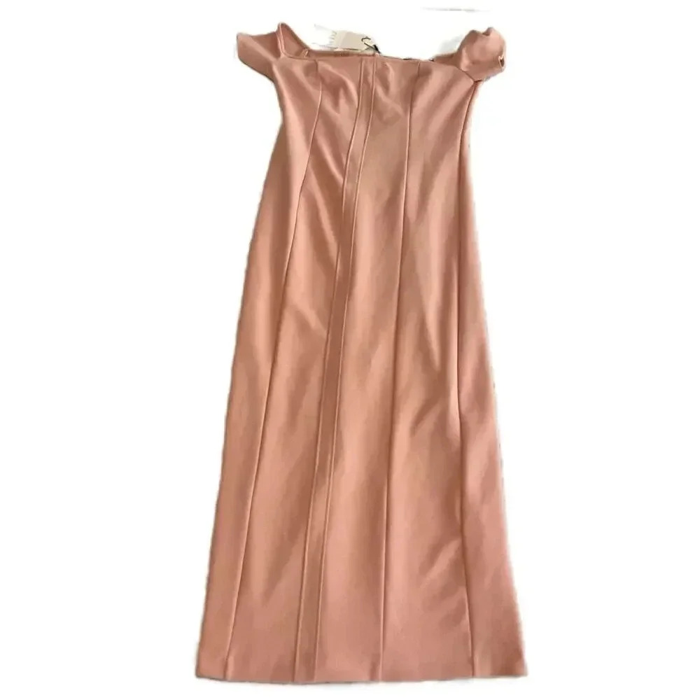 NWT Zara‎ Mauve Long Back Slit Off Shoulder Midi Dress Womens Large